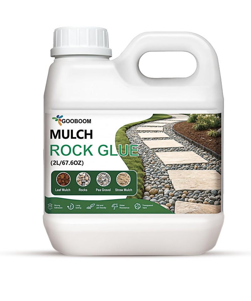 GooBoom Rock Glue for Landscaping – 2L(67.6OZ) Fast-Drying Landscape Adhesive for Pea Gravel, Rubber Mulch & Decorative Stones – Heavy Duty Permanent Bond Stabilizer – Safe for Lawn, Garden, - Image 1